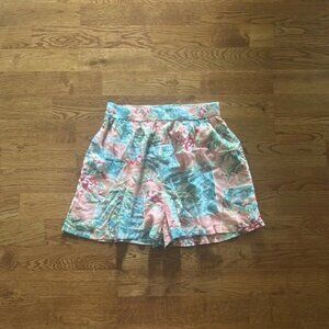 American Eagle Shorts Pull On Coral Blue Floral XS Soft Hawaiian Pockets Flowy